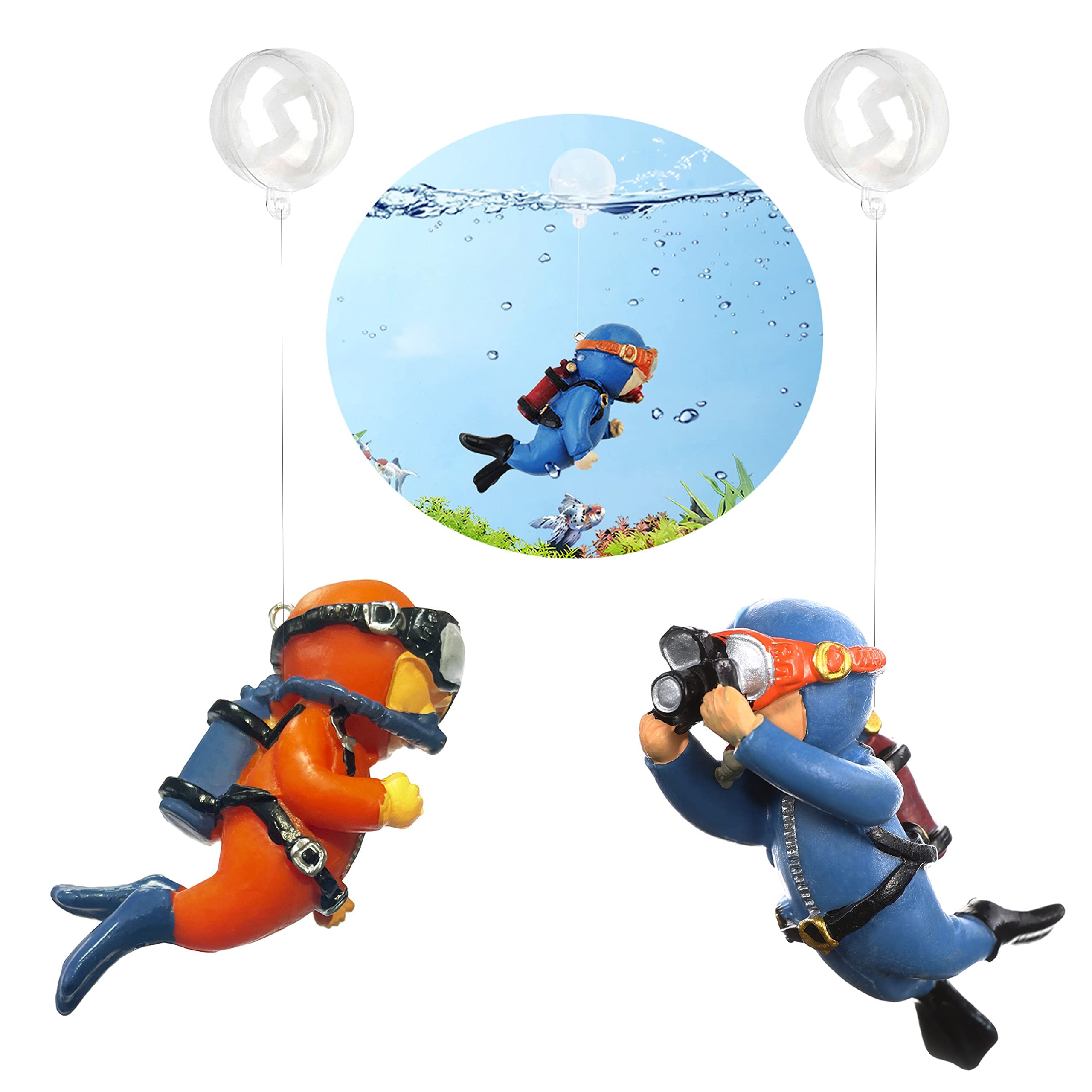SUPTEC 2-Pack Floating Fish Tank Decorations Little Diver Aquarium Decoration Aquarium Accessories Fish Playmate for Fish Tank Suitable for All Kinds of Fish Tanks Swimming Pool