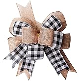 Creaides Black White Burlap Buffalo Plaid Bow Christmas Tree Topper Ornament for Christmas, Wedding, Party Decorations