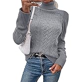 Hongqizo Women Casual Turtleneck Long Sleeve Sweater Cable Knit Pullover Solid Slim Fit Sweater Turtleneck Tops
