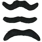 Skeleteen Self Adhesive Party Mustaches - Hairy Fake Black Sticker Mustache - 3 Piece Set