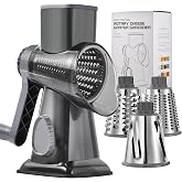 EDEFISY Cheese Grater Hand Crank Rotary Vegetables Shredder with Handle | 3-in-1 Graters, Interchangeable Blades, Non-slip Base, Multifunctional Slicer