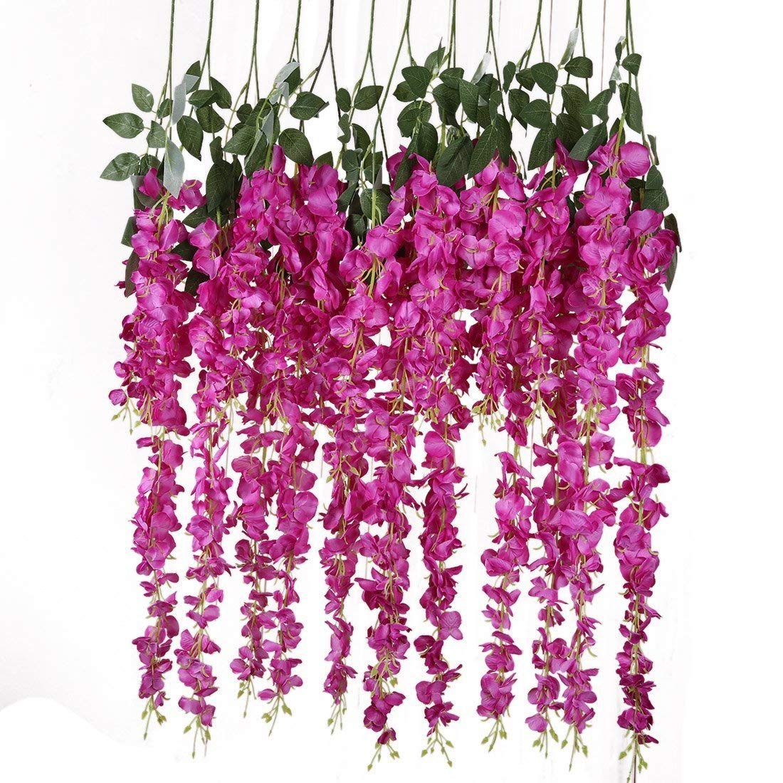 Veryhome 12PCS/Lot 3.6feet/piece Artificial Flowers Fake Wisteria Vine Silk Flower for Wedding Decorations Home Garden Party Decor (Purple Fuchsia)