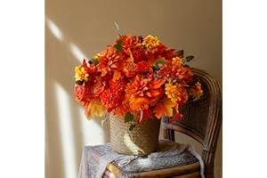 Anna's Whimsy 2 Pcs Fall Artificial Flowers, Fall Decor Silk Flowers Bouquet for Home Wedding Thanksgiving Decoration (Orange, 2)