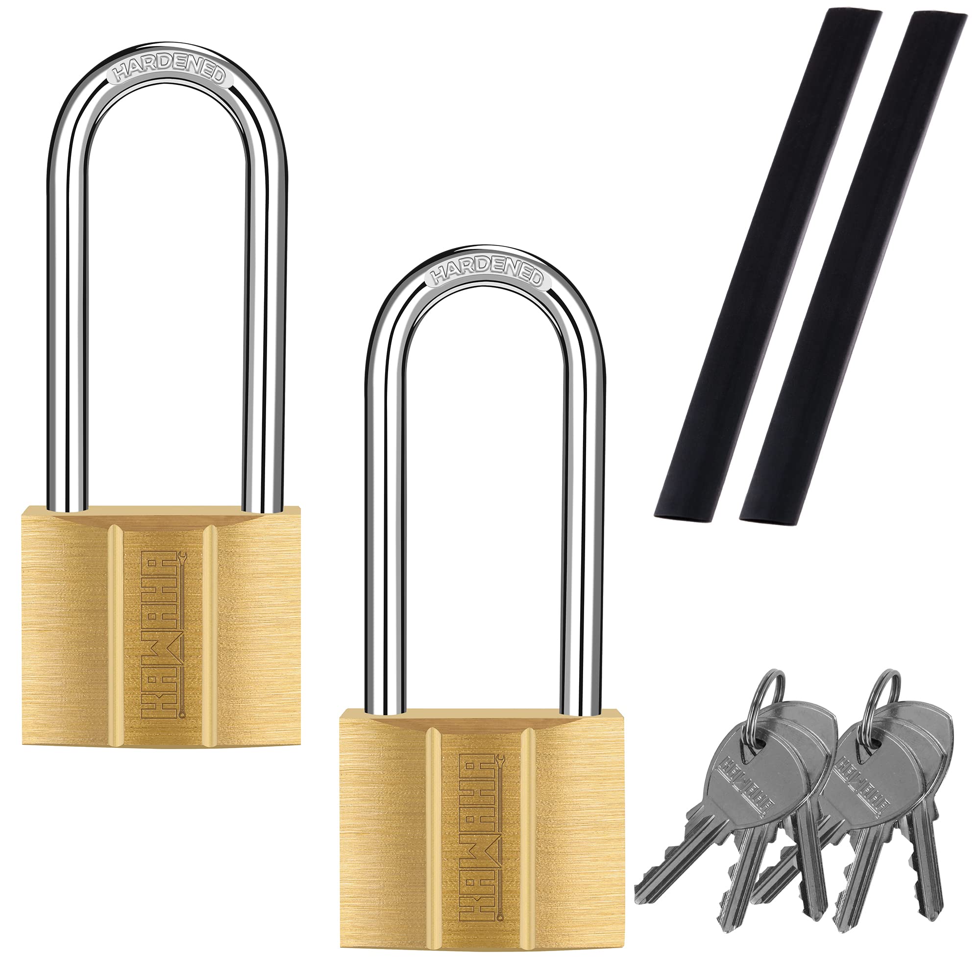 KAWAHA 81/40L-2P Long Shackle Keyed Padlock (Keyed Alike, Waterproof, Solid Brass Lock) for Sheds, Storage Unit, School, Gym Locker, Fence, Toolbox, Hasp, Storage - 40mm L*2