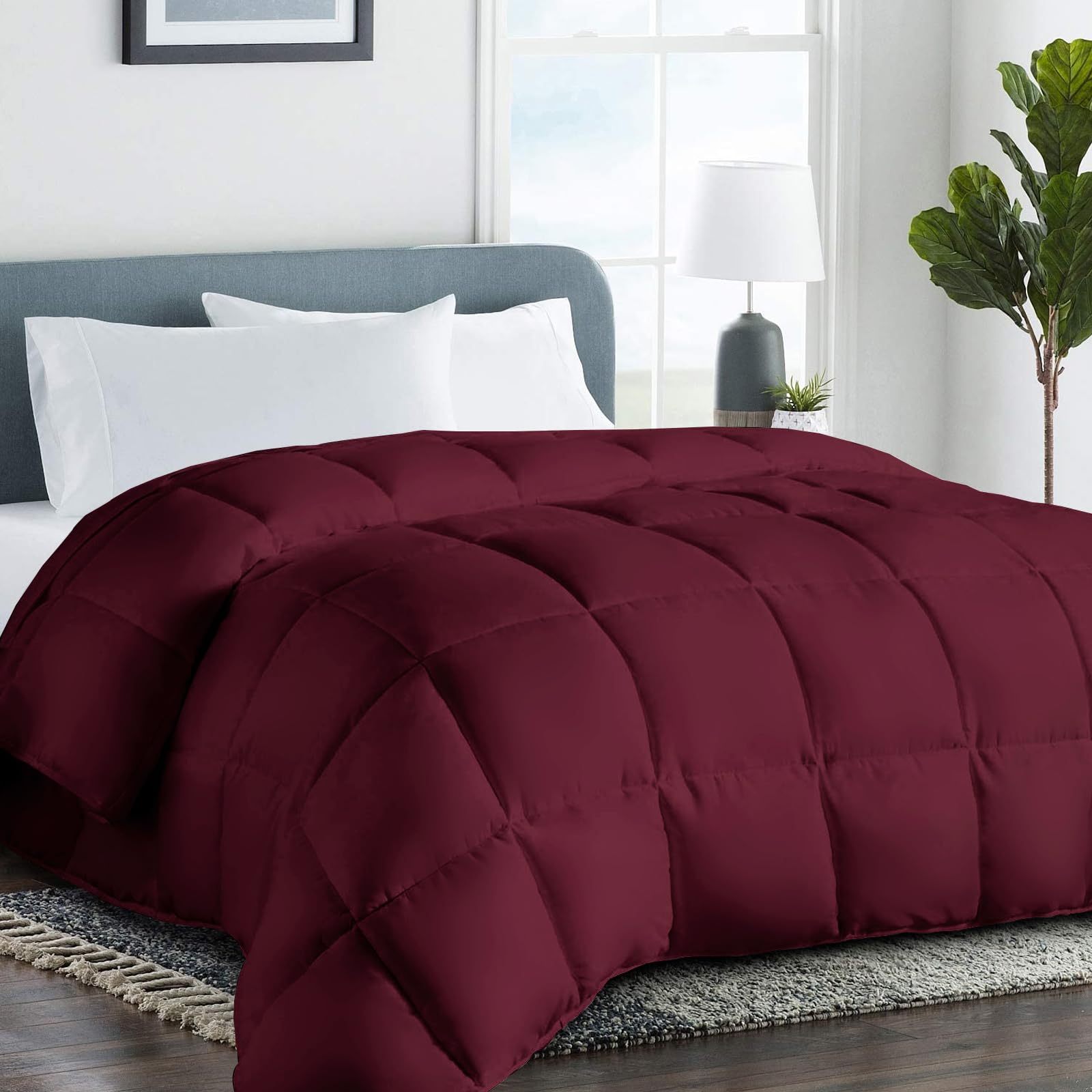 Photo 1 of COHOME Quilted California King Size Comforter - All-Season Down Alternative Duvet Insert - Luxury Hotel Winter Warm Burgundy Comforter with Anti-Clump Tech & 8 Tabs -Reversible ?96"x104"?