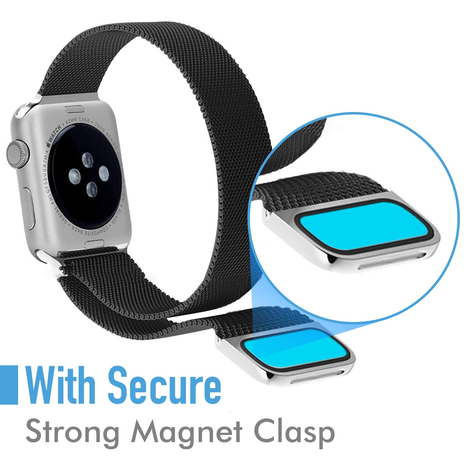 Compatible for Apple Watch Band 42mm 44mm, Stainless Steel Mesh Loop Bands with Adjustable Magnetic Closure Replacement for Iwatch Series 4 Black