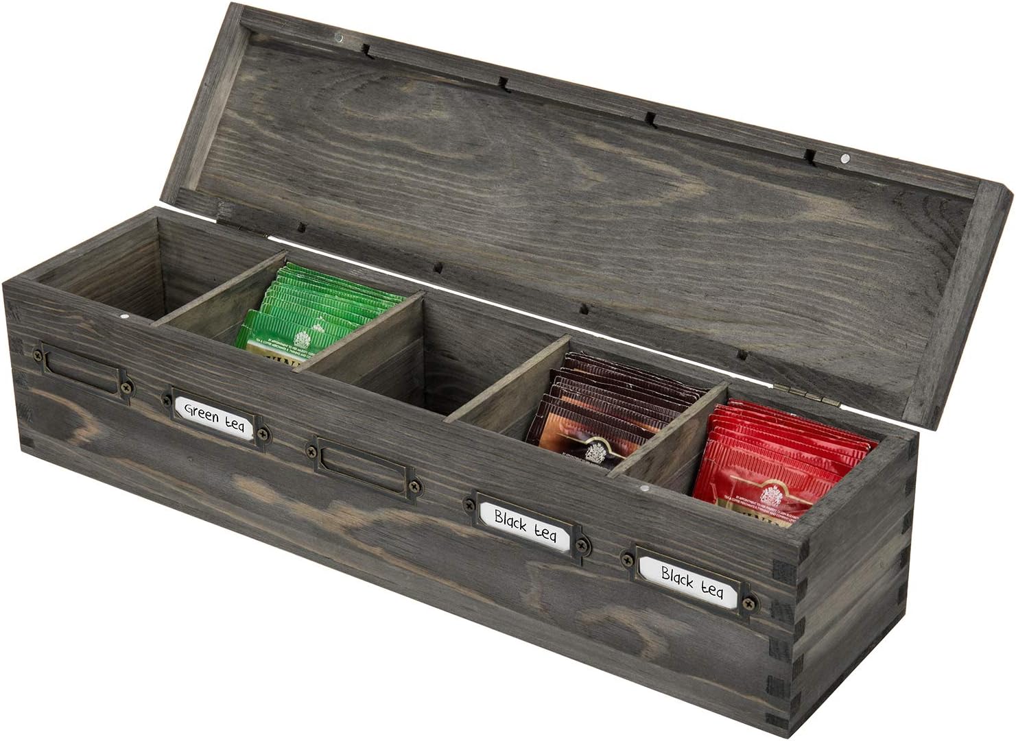 MyGift Vintage Gray Solid Wood Tea Bag Organizer Box with