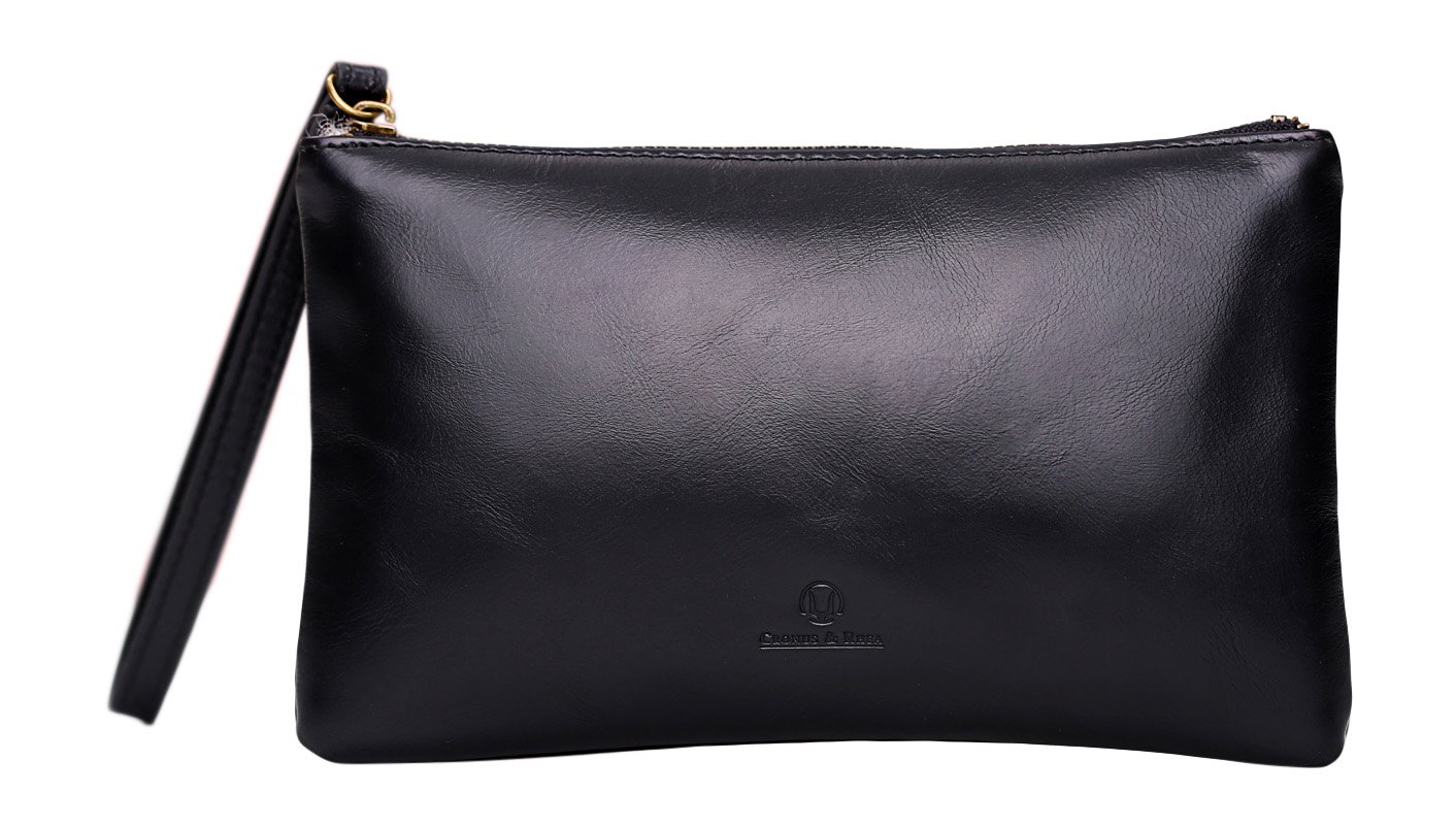 Cronus & Rhea - Leather Bag (Arion) - Clutch Handbag Evening Bag Purse Case Smartphone Wallet - With Gift Box - Men Women (Black)
