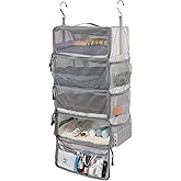 Surblue Travel Hanging Packing Cubes with 2 Hooks Hanging Shelves for Luggage Organizers Portable Compression 4 Shelf Closet Carry-on Suitcases Organizers, Medium, Lightgrey