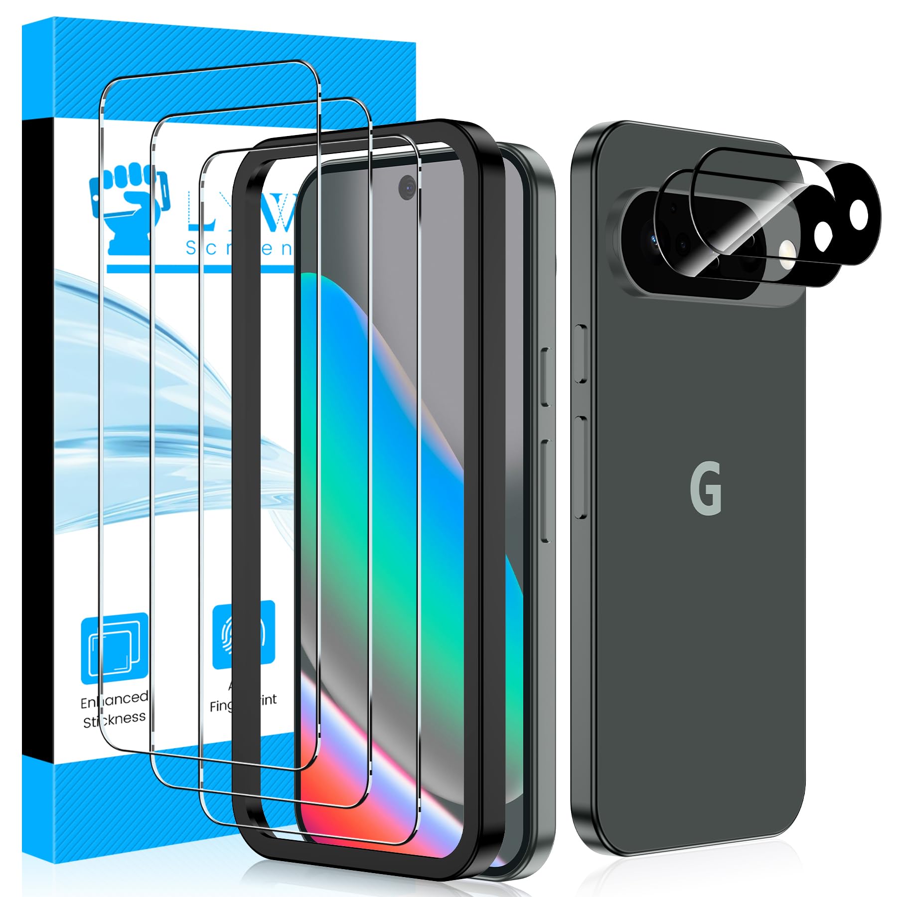 LYWHL for Google Pixel 10 Screen Protector, 3 Pack 9H Hardness Tempered Glass Film +2 Pack Camera Lens Protector, Fingerprint Unlock Support, HD Clear Anti-Scratch Easy Install Full Coverage Case Friendly