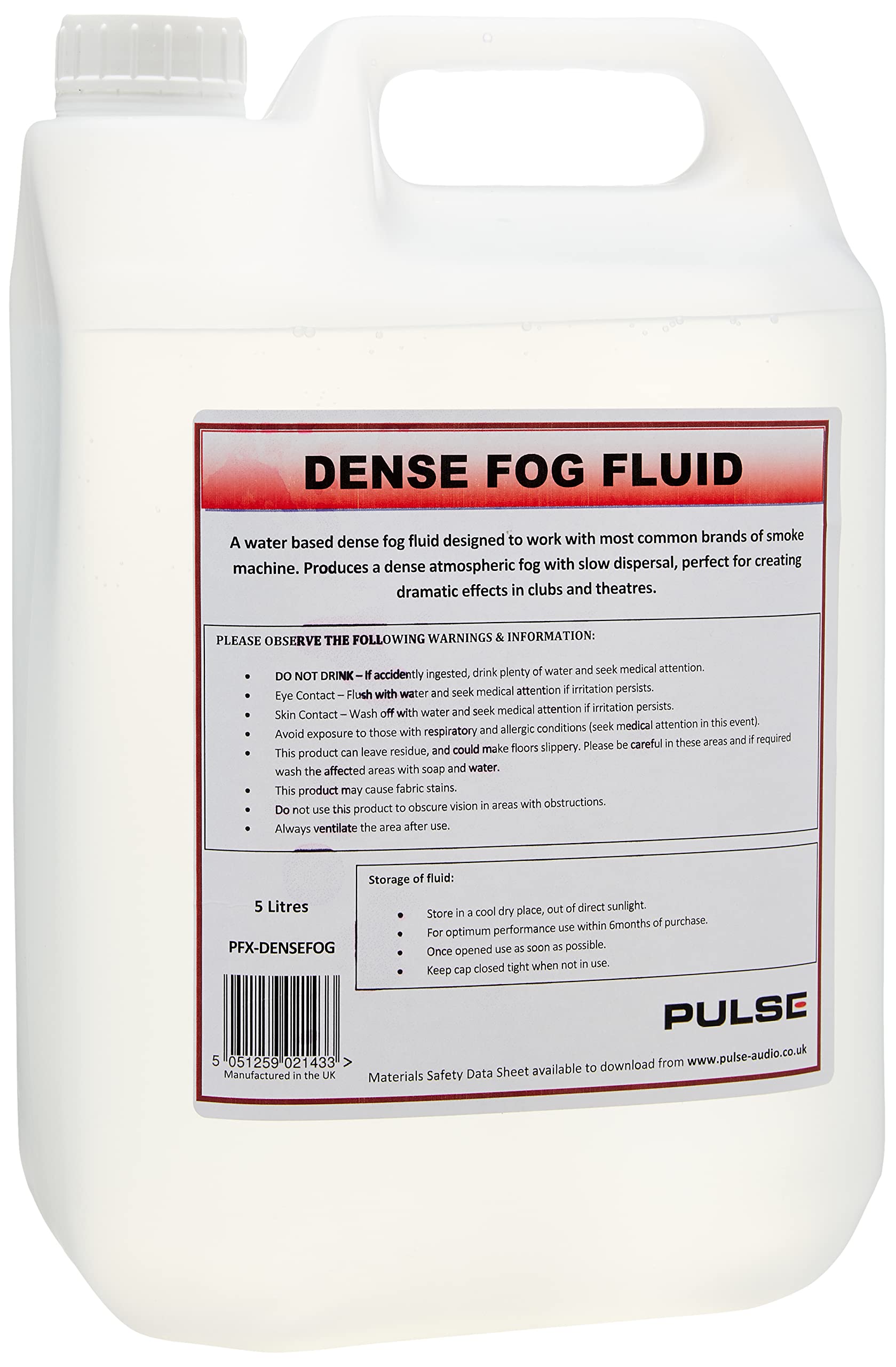 Dense Fog Fluid 5 Litre Dense Atmospheric Fog Effect
