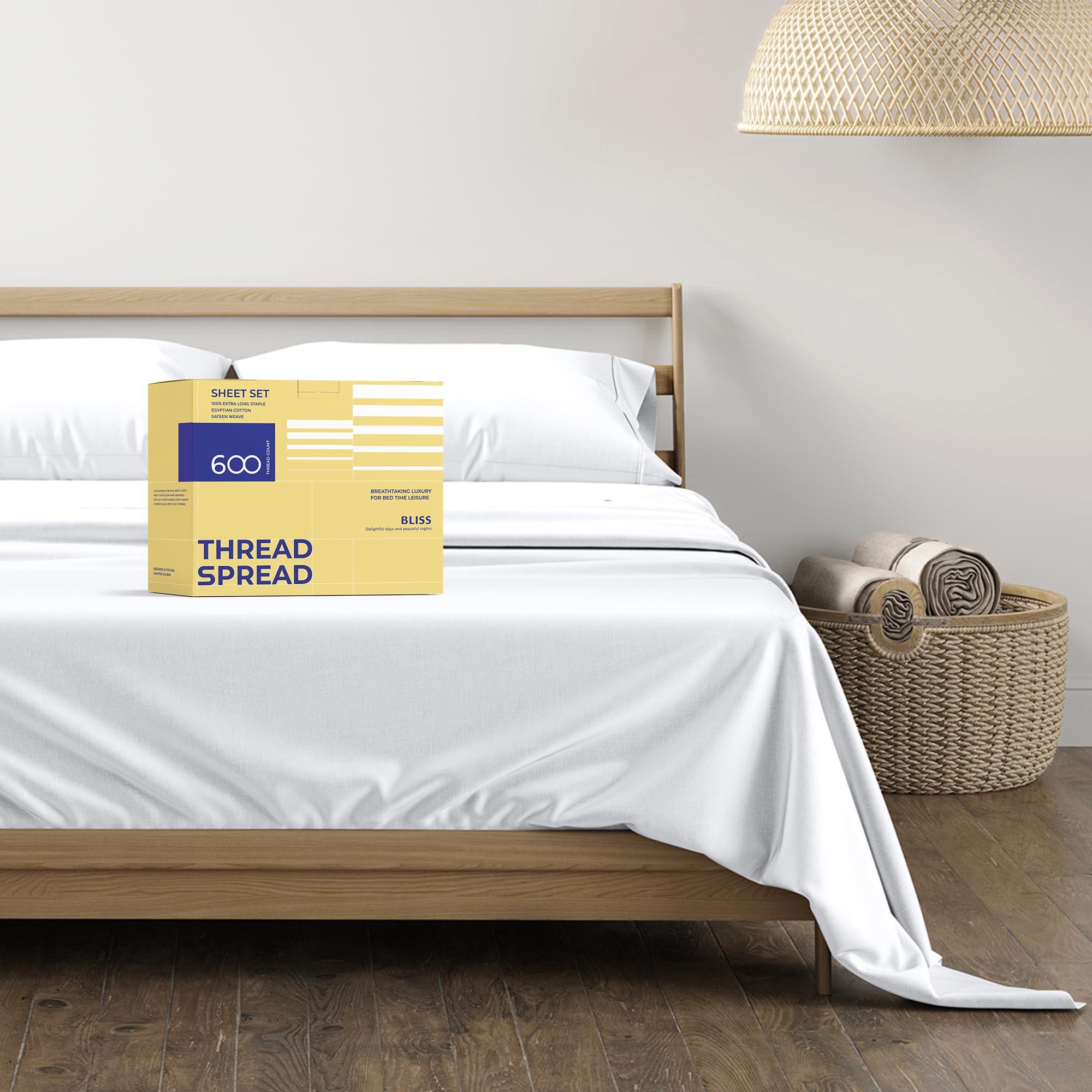 Photo 1 of THREAD SPREAD Egyptian Cotton Sheets King Size - 600 Thread Count Sheets King 4 PC White Luxury Sheet King Size, 16" Deep Pocket, Extra Soft, Cooling Sateen Weave Hotel Luxury Bed Sheet Sets