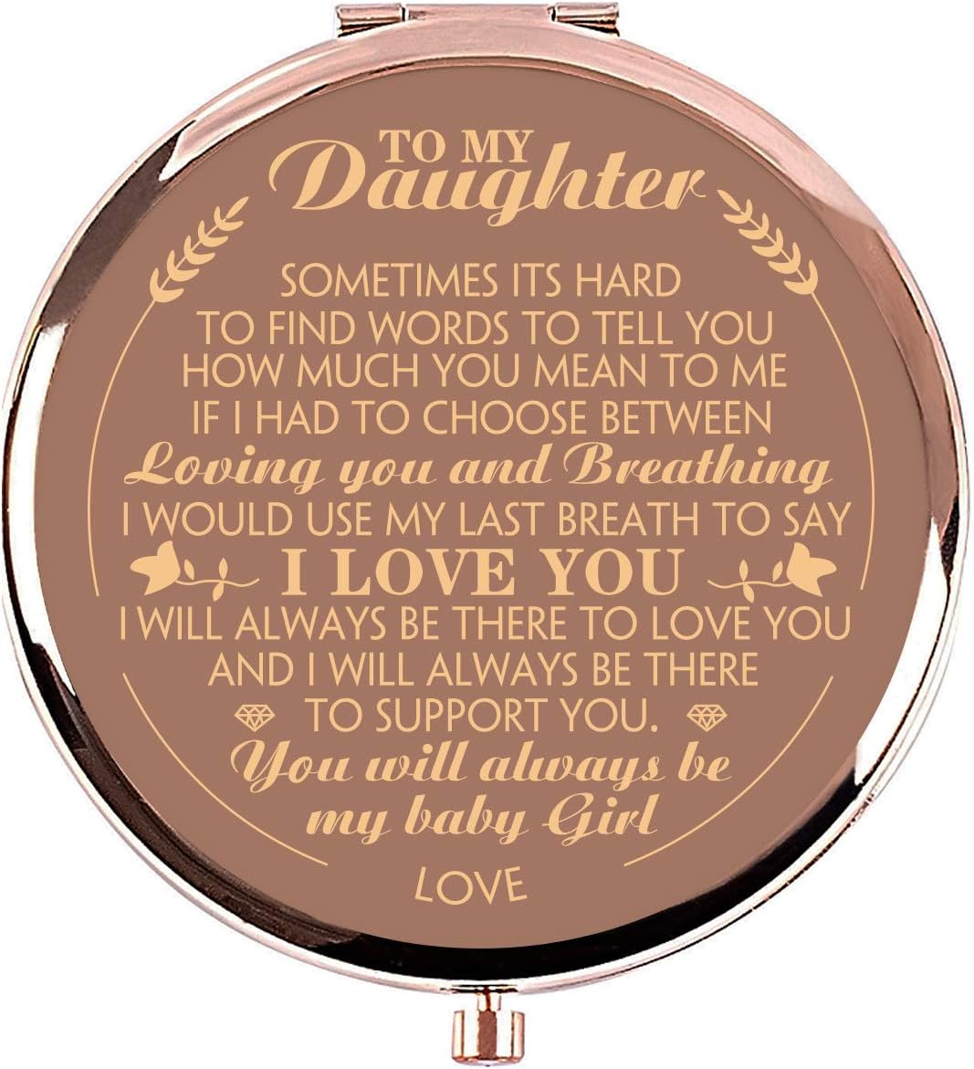 Ueerdand Gifts from Mom Unique Birthday Gift Ideas for Granddaughter, Graduation Gifts for Her, Present for Women, Rose Gold Purse Pocket Makeup Mirror (1 Daughter)