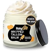 HolyCow Beef Tallow For Skin - Whipped Tallow Balm with Organic Jojoba Oil (Orange Vanilla), Grass Fed Beef Tallow Face Moisturizer for Eczema, Baby, Lip Balm - Lotion For Extremely Dry Skin