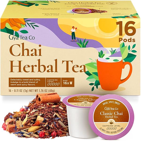 GYA TEA CO CHAI HERBAL TEA POD (16 CT) – DECAF HOT TEA WITH AROMATIC & MELLOW FOR SMOOTH & COMFORT