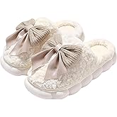 Zigihos Cute Bow Slippers for Women, Womens Fuzzy Fluffy Cozy Indoor Outdoor House Slippers