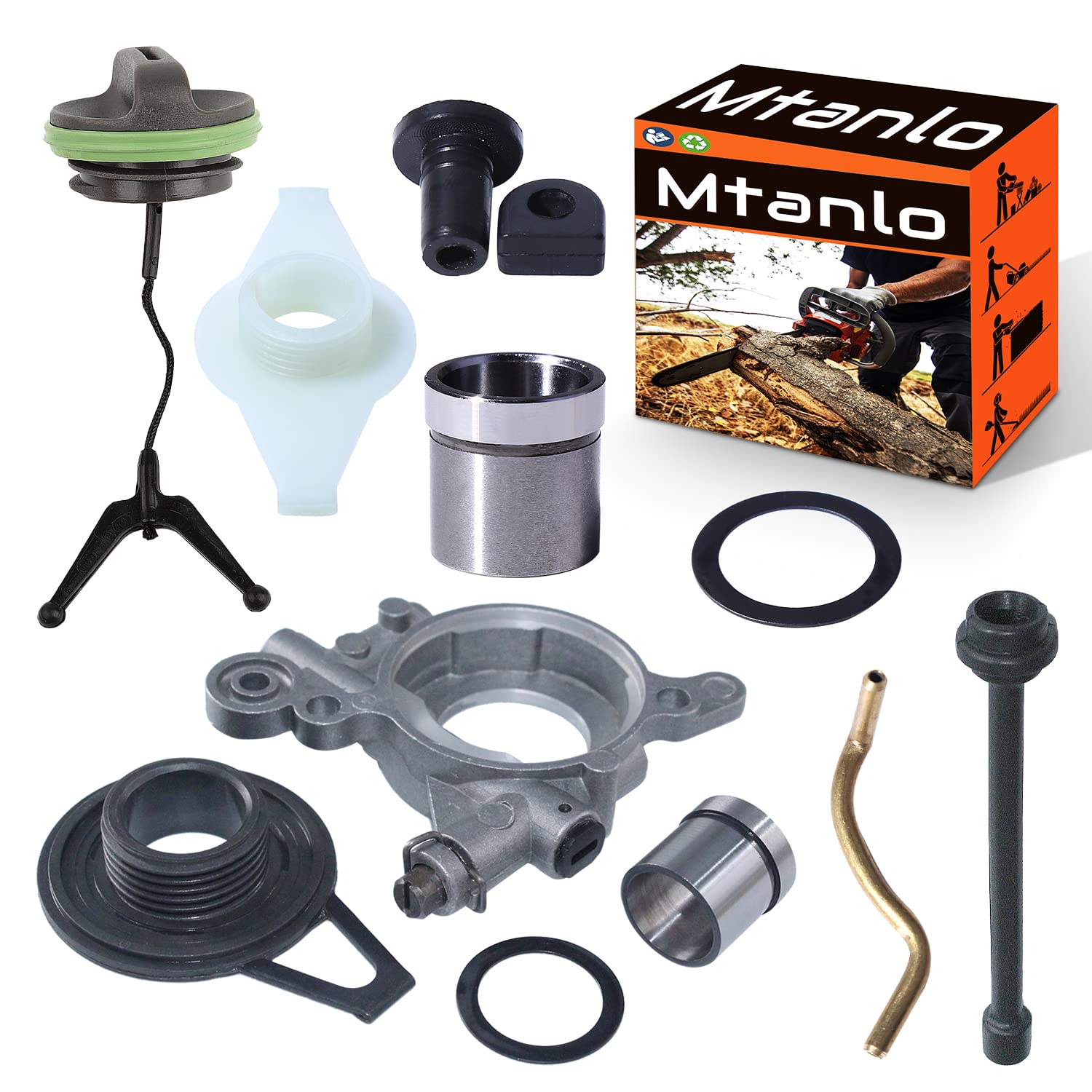 Mtanlo Oil Pump for Husqvarna 362 365 371 372 385 390 Chainsaw Replacement Parts 503521305 503521301 with Fuel Filter Oil Hose Tank Caps Washer