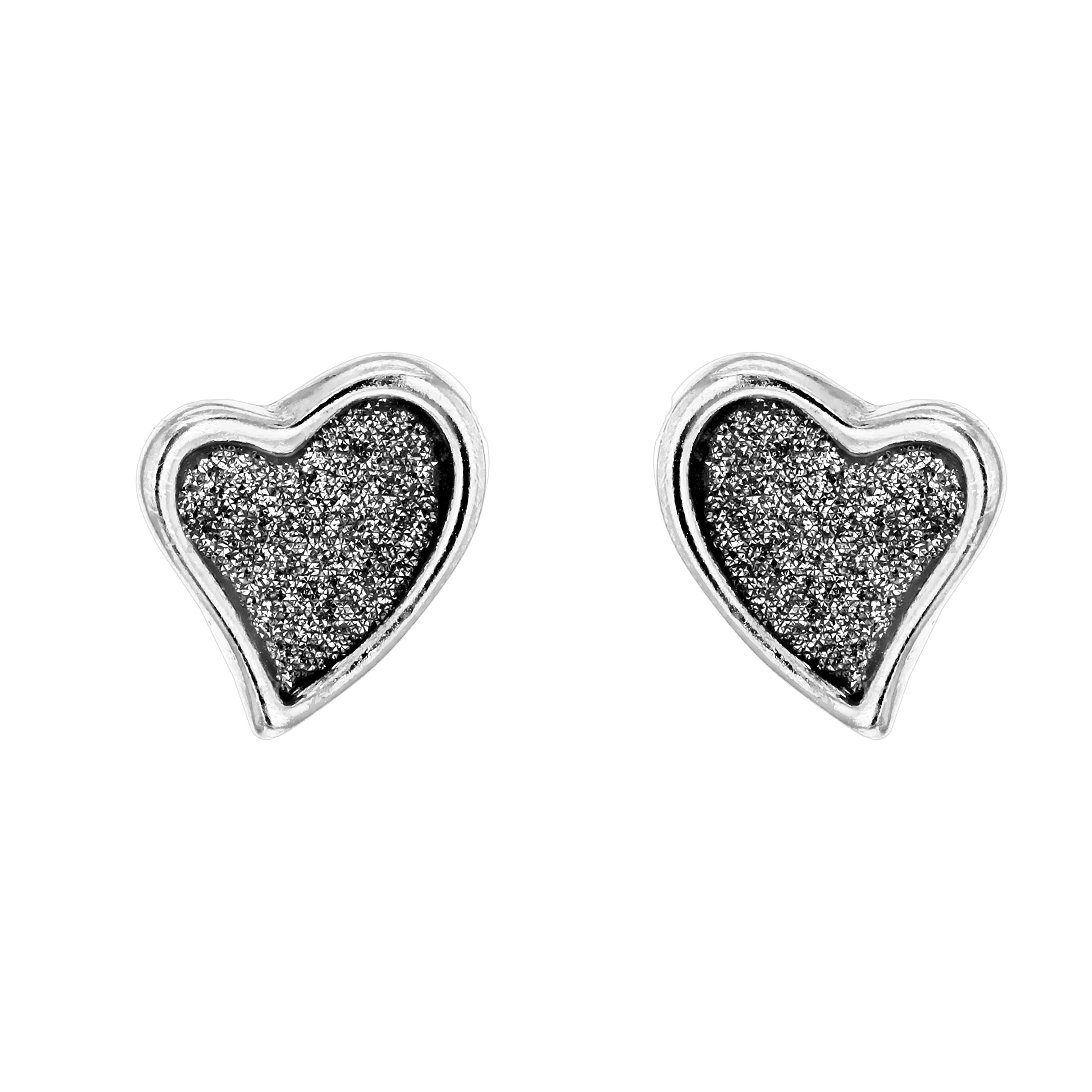 Tuscany Silver Women's Sterling Silver Rhodium Plated 7.9 x 7.5 mm Stardust Heart Stud Earrings