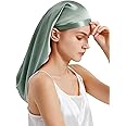 LilySilk 100% Silk Bonnet Mulberry 19 Momme Silk Sleep Cap Long for Curly Hair Night Cap for Sleeping, Silk Hair Wrap for Women Avocado Green