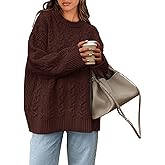 Okiwam Women's Oversized Sweaters Crewneck Cable Knit Pullover Casual Loose Fall Outfits Spring Fashion Clothes 2026