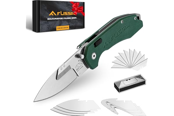 FLISSA Folding Utility Knife, 3-in-1 EDC Knife with Drop Point, Gut Hook & Replaceable Blades, Quick Change, Liner Lock, G10