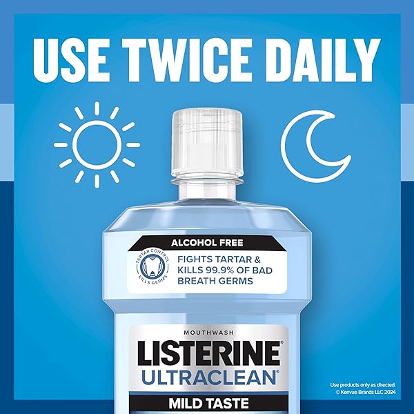 LISTERINE ULTRACLEAN ALCOHOL-FREE TARTAR CONTROL MOUTHWASH, ORAL RINSE FIGHTS STAIN BUILD UP TO HELP KEEP NATURALLY WHITE TEETH, LESS INTENSE ARCTIC MINT FLAVOR, 1L
