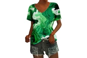 QWENTMTNTY Womens St Patricks Day Shirt V Neck Short Sleeve Sequin Print T-Shirts Casual Festive Irish Flag Shamrock Shirts