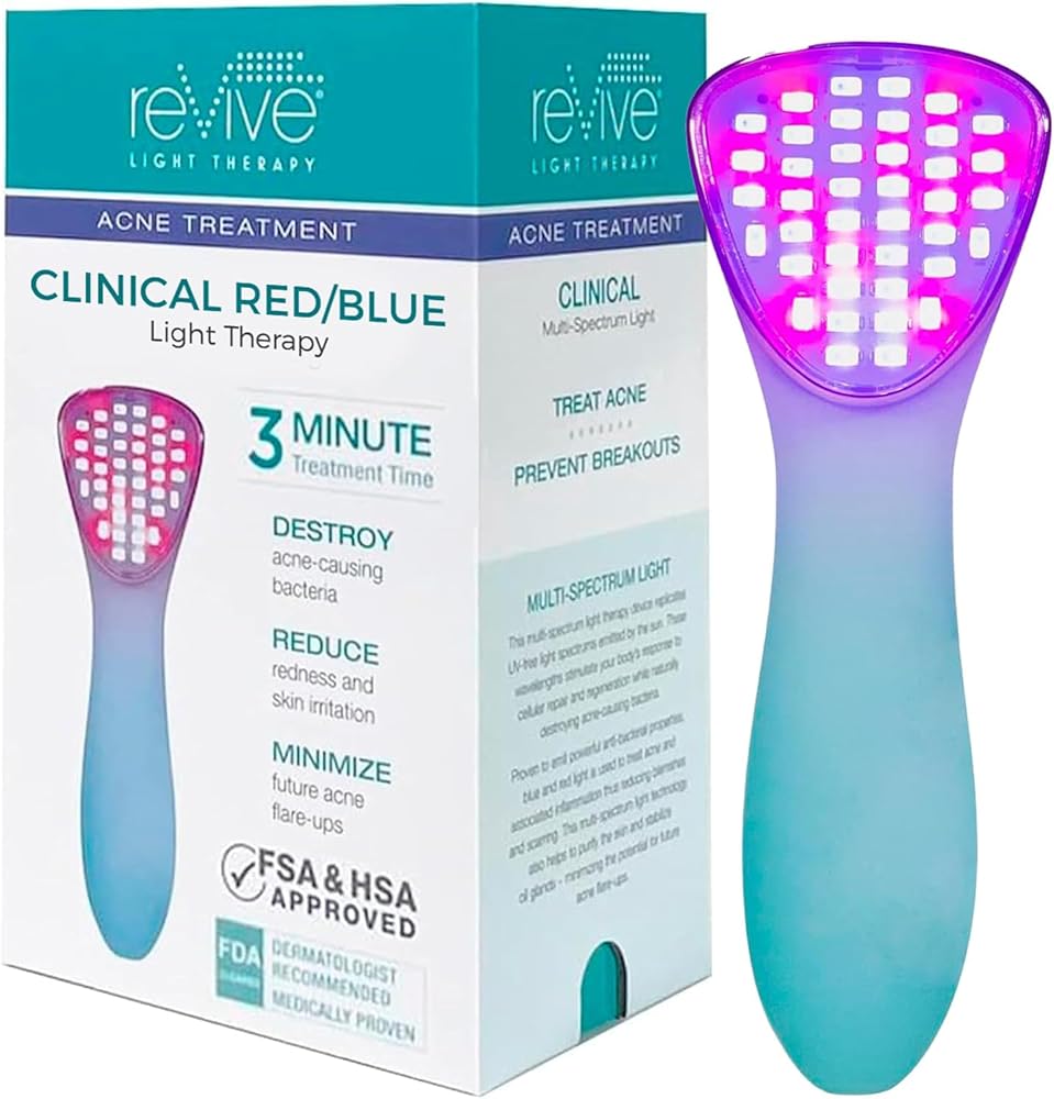 reVive Light Therapy Clinical Acne Device, Red & Blue Light Wand, Full Size | For Breakouts, FDA-Cleared Acne Tools, 3-Minute