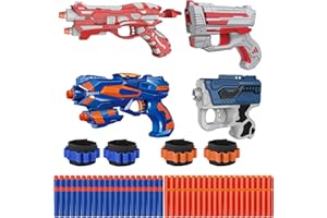 Kasebro 4 Pack Blaster Set for Kids Ages 5+ | 80 Foam Darts & 4 Wrist Bands | Team Battle Toy Gift - Christmas Birthday Easte