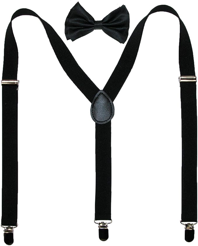 CTM Men's Solid Bow Tie with Brace Set, Solid Black Set Amazon.co.uk