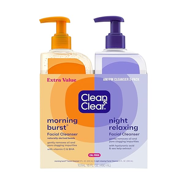 CLEAN & CLEAR 2-PACK OIL-FREE FACIAL CLEANSERS WITH CITRUS SCENT, MORNING BURST AND NIGHT RELAXING, 16 OZ