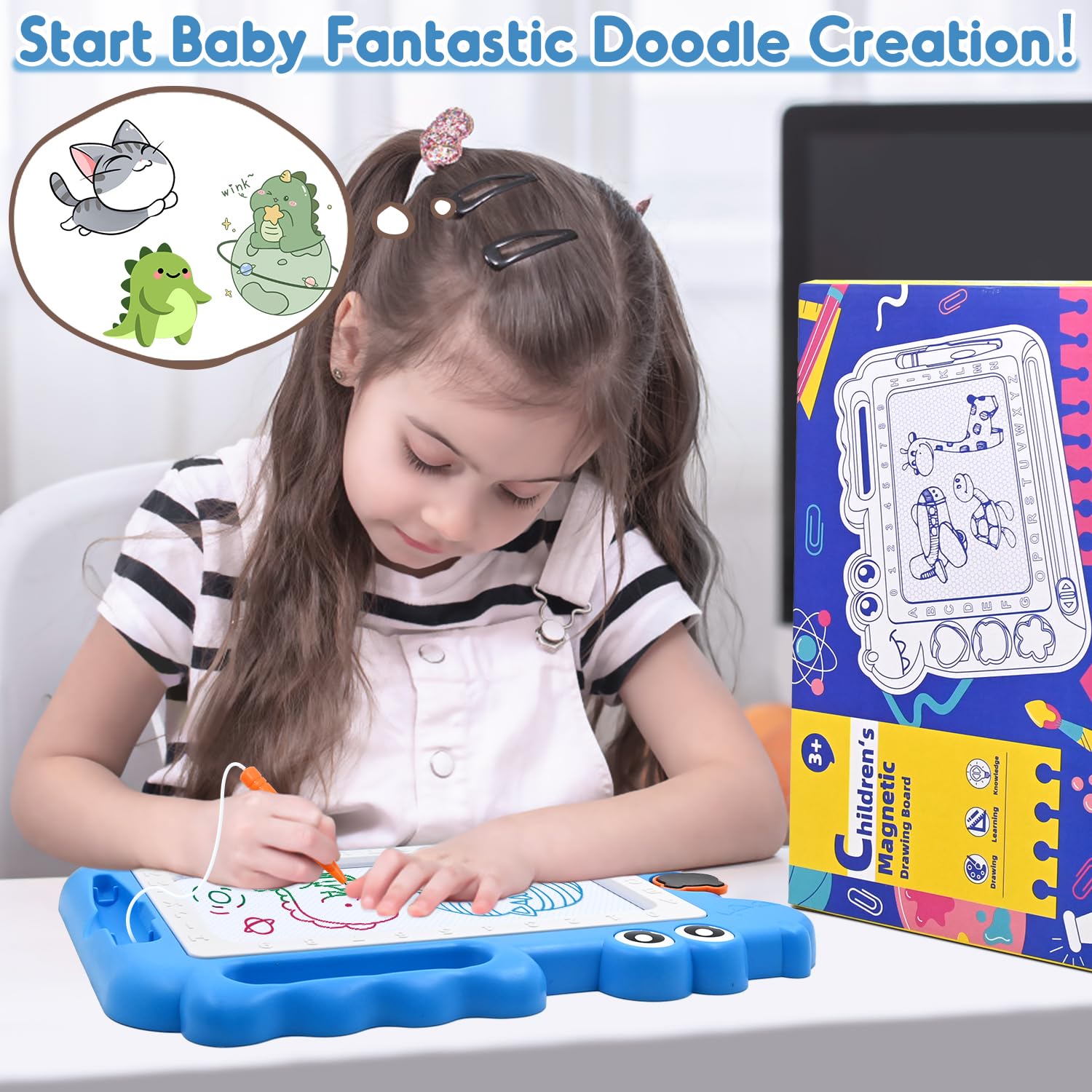 AiTuiTui Magnetic Drawing Board Toddler Toys Gift for 2 3 Year Old Girls Boys, Sketch Writing Doodle Pad Age 2-4 Travel Games, Educational Learning Kids Toys for Toddlers Birthday (Blue)