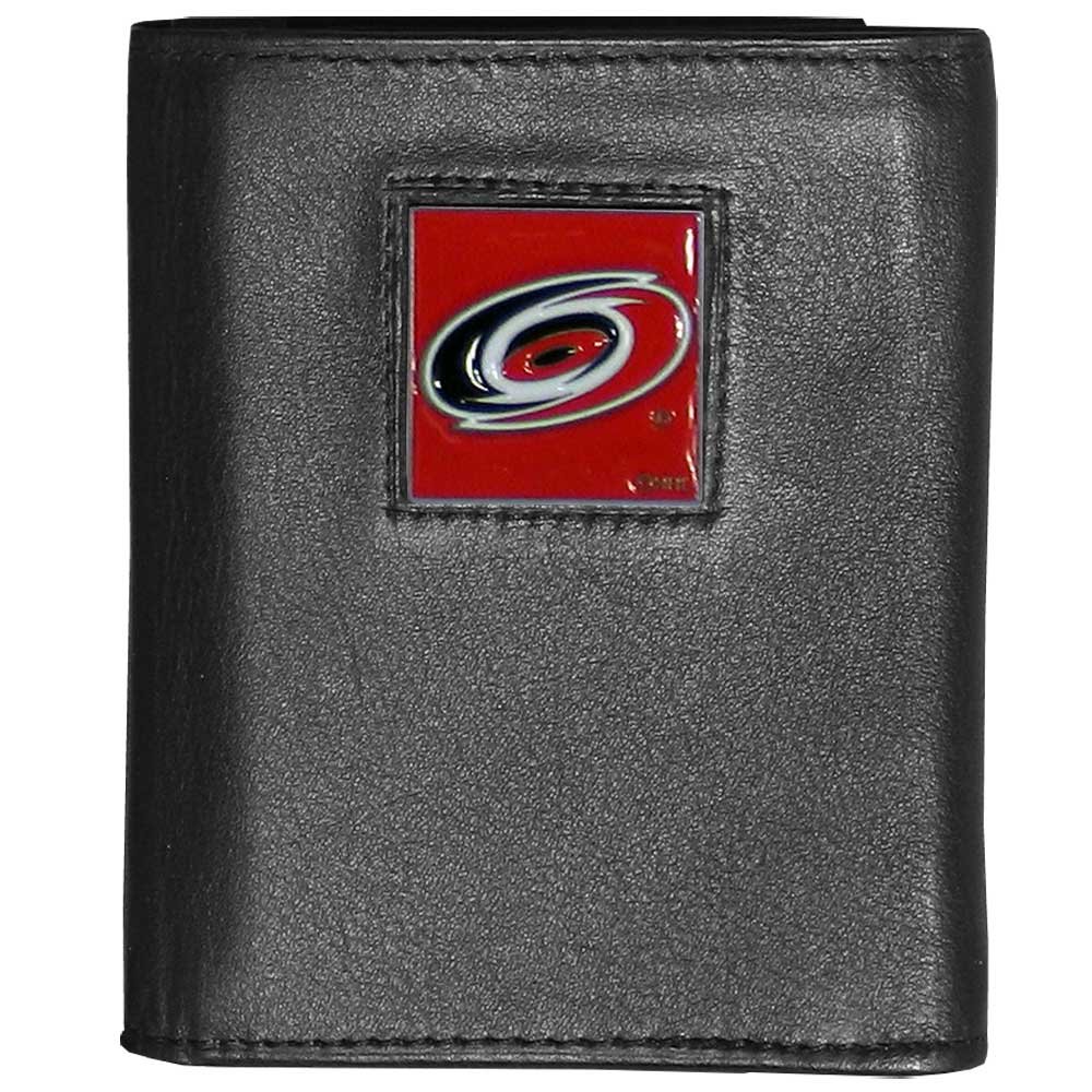 Siskiyou Sports NHL Mens Carolina Hurricanes Deluxe Leather Tri-fold Wallet Packaged in Gift Box One Size Black