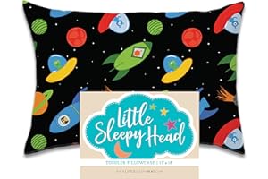 Little Sleepy Head Toddler Pillowcase, 100% Cotton & Hypoallergenic Pillow Case for Toddler Pillow, Snug Fit Envelope Pillowcase, 13x18 Pillowcase, Pilllow Sold Separately (Space 'N Rockets)