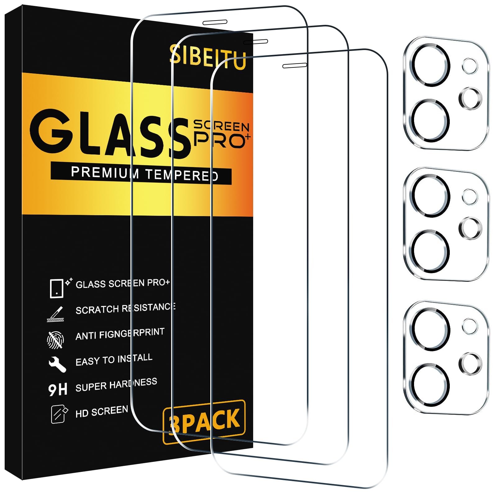 Photo 1 of SIBEITU 3 Pack Screen Protector for iPhone 11 with 3 Pack Camera Lens Tempered Glass Protector, 6.1 Inch Tempered Glass HD Clear 9H Hardness for iPhone 11, Case Friendly, No Air Bubbles