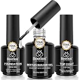 Beetles 3Pcs 15ml Builder Nail Gel with Base and No Wipe Top Coat | Gel Polish Kit for Shine Finish and Long-Lasting Nail Protection, Uv/Led Lamp Needed