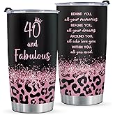 GoMelley 40th Birthday Gifts Women, 40 and Fabulous Tumbler, 40 Year Old Birthday Gifts for Women, 40th Birthday Gift ideas for Mom Friend Sister Wife, Leopard Travel mug 20oz