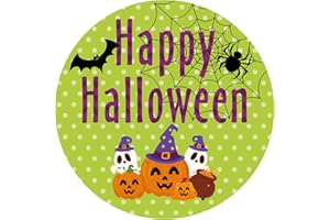 Alynta Happy Halloween Stickers - 2 Inch 60PCS Halloween Pumpkin Ghost Bat Spiders Stickers Labels Self-Adhesive Round Personalized Sticker for Goodie Bags Envelope Seals Party Decorations (Green)
