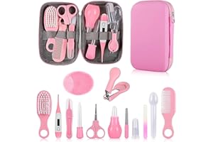 WXA Baby Grooming Kit, Infant Safety Care Set with Hair Brush Comb Nail Clipper Nasal Aspirator,Baby Essentials Kit for Newborn Girls Boys (Pink Baby Grooming kit)