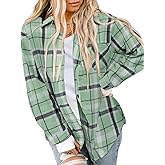 Asiertiy Womens Buffalo Plaid Flannel Shirt Long Sleeve Collar Button Down Blouses Lightweight Tops (XS-4XL)
