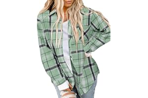 Asiertiy Womens Buffalo Plaid Flannel Shirt Long Sleeve Collar Button Down Blouses Lightweight Tops (S-2XL)