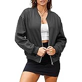 andy & natalie Women‘s Zip Up Jackets Lightweight Sweatshirts No Hood Casual Loose Outwear with Slant Pockets