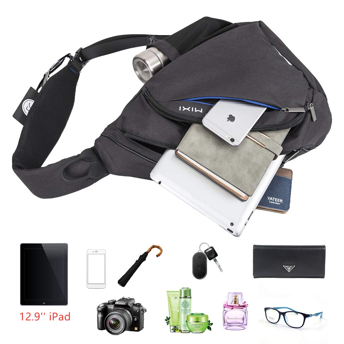 Hanke Sling Bag Men Backpack Unisex One Shoulder Bag Hiking Travel Backpack Crossbody with USB Port Versatile Casual Daypack