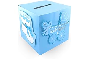 Tytroy Baby Shower Wishing Well Card Box – Cute Blue Rattle Design, Keepsake Carriage Decoration for Baby Boy Showers (Blue)