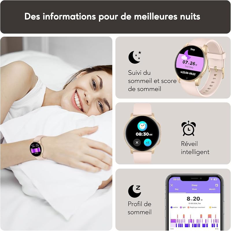 Montre Connectée Femme Homme avec Appel Bluetooth, Smartwatch Ronde 1,38" avec 147+ Modes Sportifs, Cardiofréquencemètre, Sommeil, IP68 Étanchéite, Compatible avec Android iOS