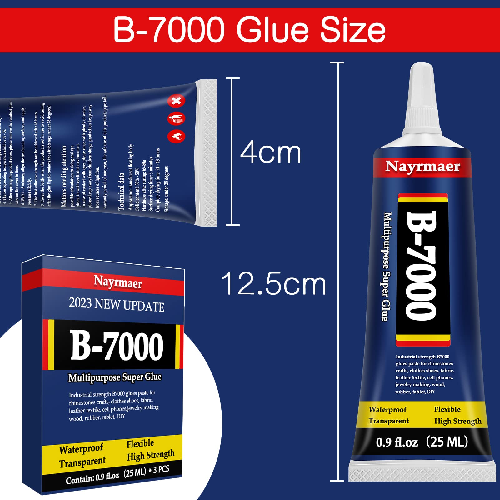 Fabric Glue, Permanent Clear Washable Clothing Glue for All Fabrics, Cotton, Flannel, Denim, Leather, Polyester, Doll Repair, 24 Hours Dry and Waterproof (B-7000 Glue 25ml)