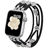 Beaded Bracelet Compatible with Apple Watch Band 38mm 40mm 41mm 42mm (S10) Women, Boho Braided Solo Loop Nylon Strap Dressy Band Cute Fancy Charms Replacement for iWatch Series 10/9/8/SE/7/6/5/4/3 L