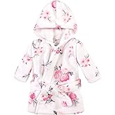 Hudson Baby Unisex Baby Plush Animal Face Bathrobe, Pink Floral, 0-9 Months