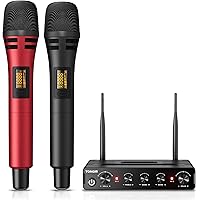 TONOR Karaoke Microphones with Receiver, Handheld Cordless Dynamic Mic System, UHF Dual Channel Microphone for Singing, Karao