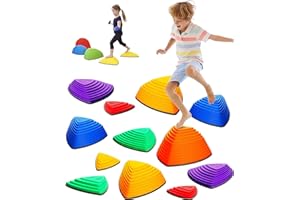 Giggle & Play Stepping Stones For Kids, Set Of 12, Montessori Indoor and Outdoor Balance Stepping Stones, Promotes Coordination, Balanced Strength Child Safe Rubber, Sports, Vibrant Colors, Non-Slip Edges